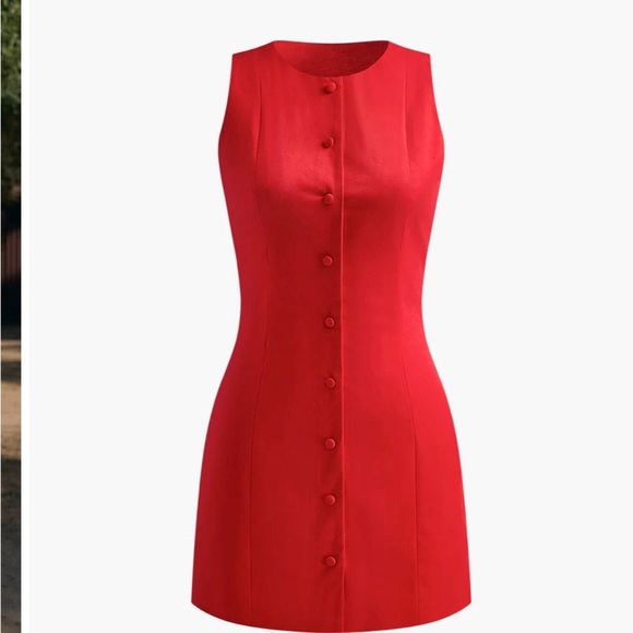 Commense Vibrant Red Button-Front Mini Dress - Picture 2 of 5